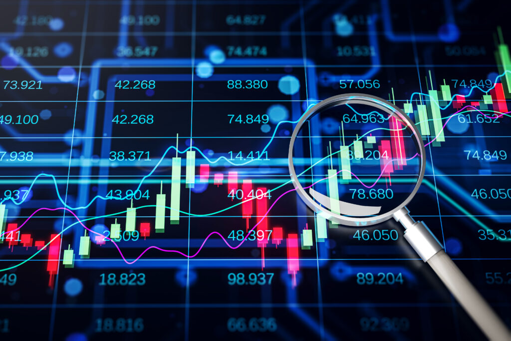 什麼是美股:基礎與策略全攻略 creative colorful forex chart grid with magnifier black wallpaper trade chart stock analysis financial business money market background 3d rendering 美股