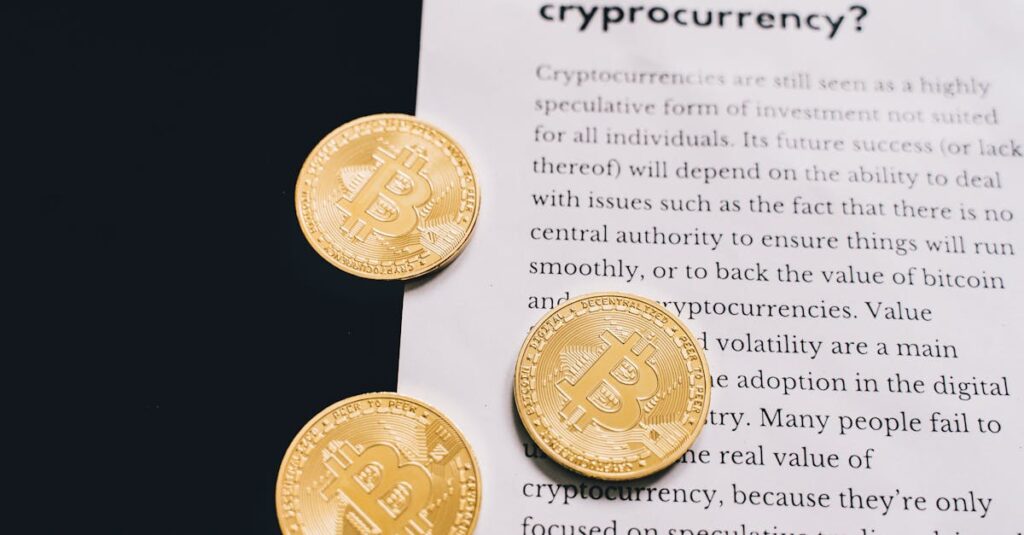 加密貨幣怎麼買?新手投資教學:從台灣交易所註冊到第一筆交易 Gold Bitcoin coins on top of a cryptocurrency investment guide. High-quality finance and cryptocurrency image.